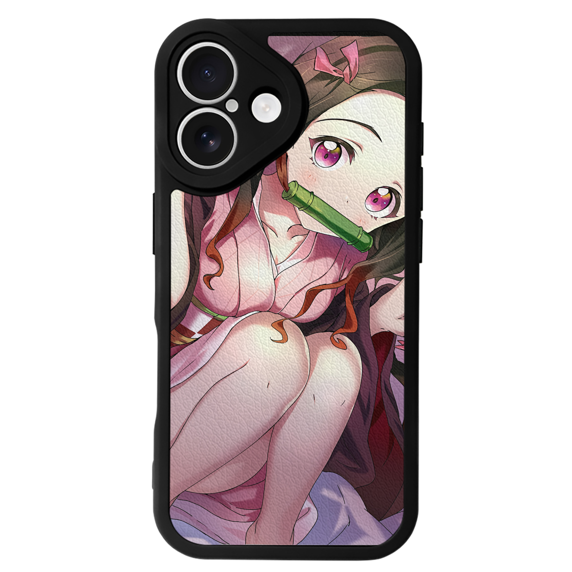 （画像用） 鬼滅の刃（きめつのやいば）竈門 禰󠄀豆子／かまど ねずこ Kamado Nezuko 【iPhone 16シリーズ対応】シリコンスマホケース（レザー調） 材質：シリコン
